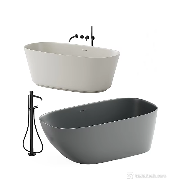 Modern Freestanding White and Gray Bathtubs with Black Faucet Design 3d model 