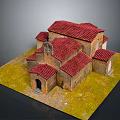 Traditional Brick Building Model With Red Tiled Roofs And Arched Entrance