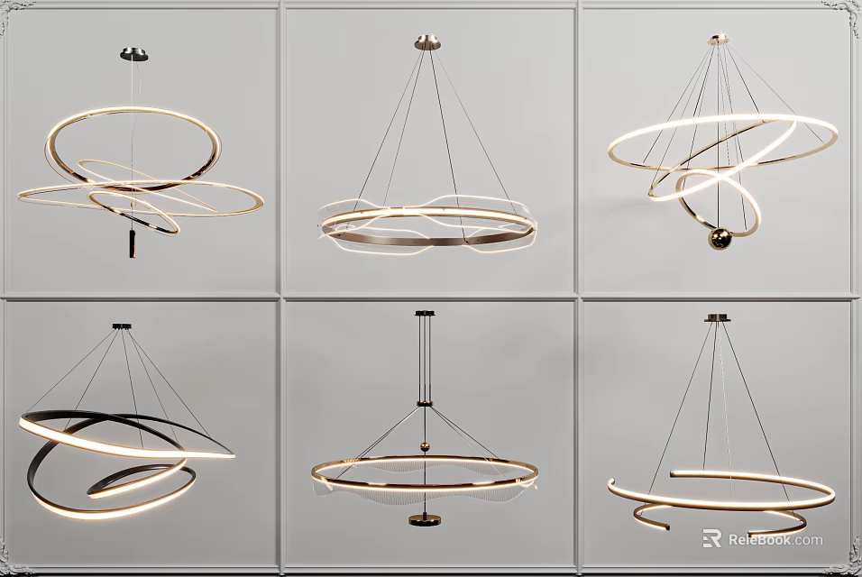 Modern Chandeliers With Circular Spiral Designs And LED Lighting Metal Frames 3d model