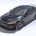 Black Sporty Car With Rear Spoiler Sleek Body Lines Alloy Wheels And Red Accents
