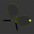 Two Green Frame Black Handle Tennis Rackets With Yellow Ball Sports Equipment