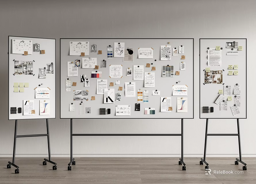 Organized Art Supplies And Musical Instruments Display On Easels In Creative Workspace Sketches 3d model 