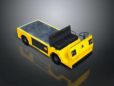 Yellow Flatbed Utility Vehicle For Industrial Cargo Transport With Cab 3d model