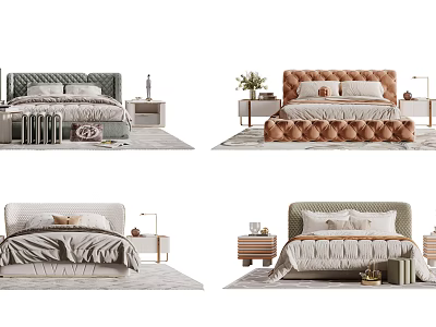 Modern Double Bed Designs With Upholstered Headboards Nightstands And Neutral Bedding 3d model