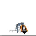 Industrial Equipment Featuring Yellow Inflatable Boat Lifting Mechanism And Metal Platform