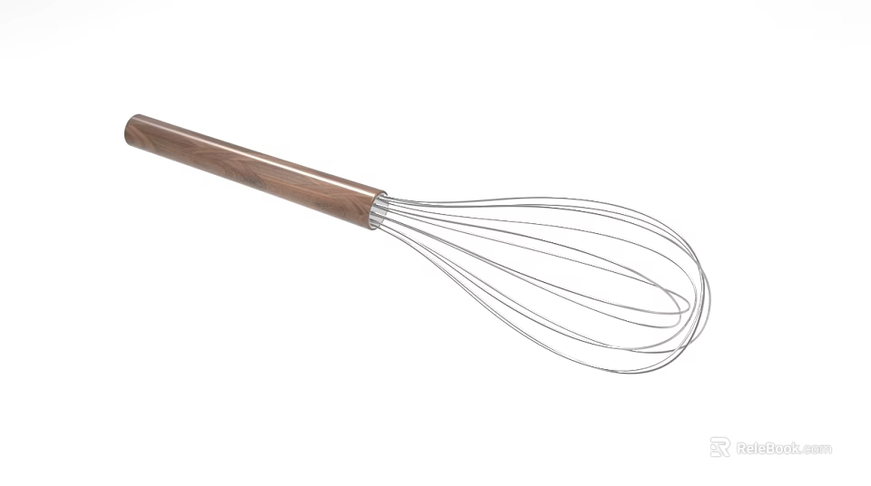 Stainless Steel Whisk With Wooden Handle For Kitchen Baking And Cooking 3d model 