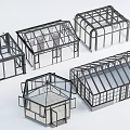 Various Glass House Frame Designs With Different Roof And Window Structures 3d model