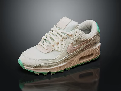 Beige And Green Sporty Sneakers Featuring Air Cushioned Sole And Brand Logo Design 3d model