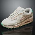Beige And Green Sporty Sneakers Featuring Air Cushioned Sole And Brand Logo Design