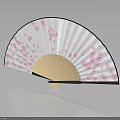 Traditional Handheld Fan With Pink Cherry Blossom Pattern And Light Wood Frame