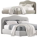 Upholstered Double Bed With Plaid Pillows Soft Blanket And Modern Headboard Design