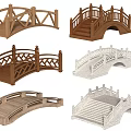 Ornamental Wooden and Stone Landscape Bridges with Various Railings Arched Shapes and Garden Steps