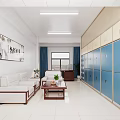 Bright Office Meeting Room With Wooden Table Chairs Bookshelves And Green Plant