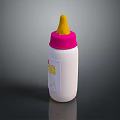 Practical Baby Bottle With White Body Pink Cap And Yellow Nipple Design