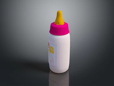 Practical Baby Bottle With White Body Pink Cap And Yellow Nipple Design 3d model