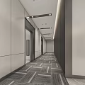 Modern Elevator Hallway Design With Ceiling Lights And Patterned Carpet 3d model
