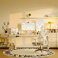 Modern Study Room Interior With Wooden Desk Ergonomic Chair Dual Monitors And Bookshelves