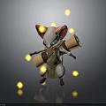 Cute White Cartoon Mouse Character With Big Ears Blue Eyes Scroll And Yellow Glowing Lights