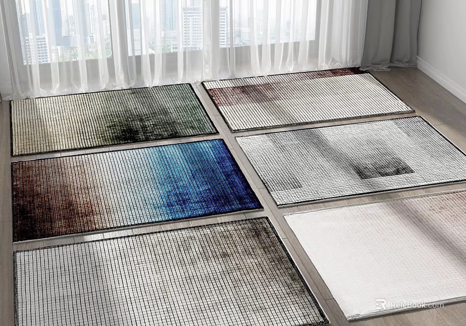 Various Square Rugs With Different Colors And Patterns For Indoor Interior Decoration 3d model 