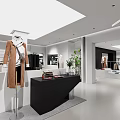 Modern Bright Clothing Store Interior With Mannequins Hanging Clothes And Large Screen