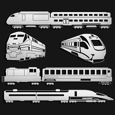 Modern High Speed Trains Different Models With Streamlined Front And Carriages 3d model