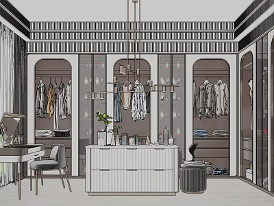 Modern Walk in Closet Interior Design With Hanging Racks Dressing Table And Storage Cabinets 3d model