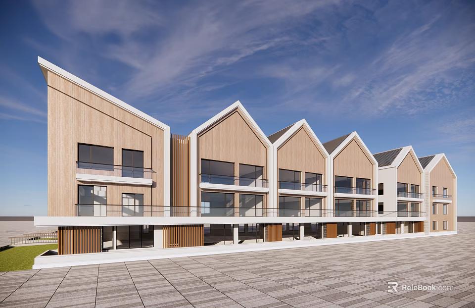 Modern Multi story School Building With Wooden Exterior Row Design And Spacious Plaza 3d model 