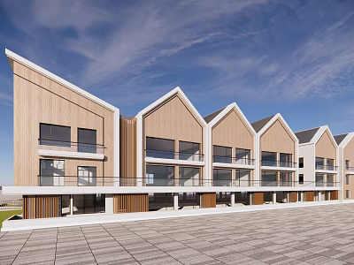 Modern Multi story School Building With Wooden Exterior Row Design And Spacious Plaza 3d model
