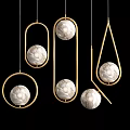 Elegant Modern Gold Frame Chandeliers With Marble Spheres In Round Oval Teardrop Hanging Shapes