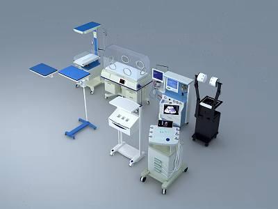 Advanced Medical Devices Collection Including Neonatal Incubator Patient Monitor Trolley And Surgical Equipment 3d model