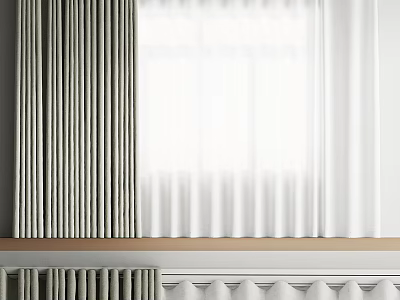 Elegant Layered Curtains With Gray Fabric Panels And White Sheer For Window Decoration 3d model
