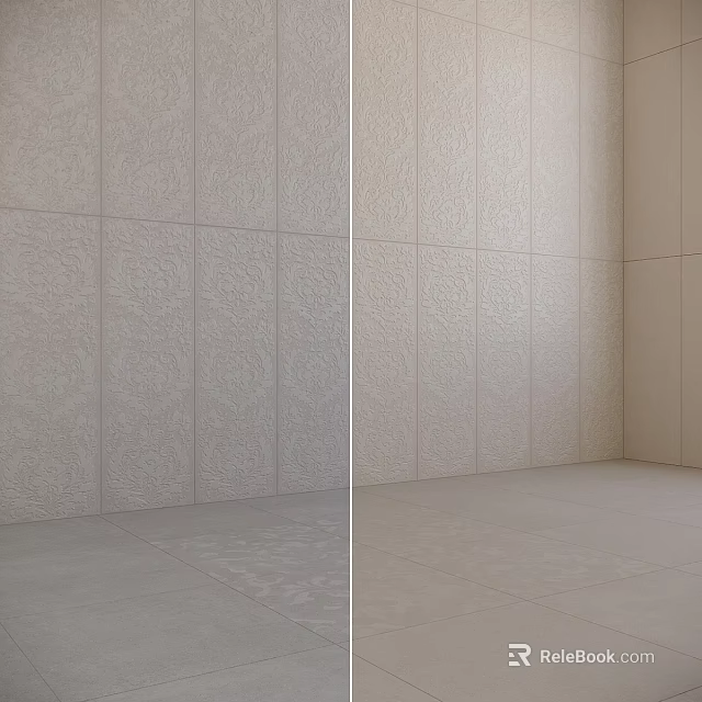 Light Colored Textured Wall Panels And Floor Tiles For Interior Components Design 3d model 