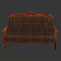 Brown Diamond Tufted Sofa With Red Carved Frame And Upholstered Seat