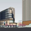 Modern High Rise Office Buildings With Urban Architecture And Landscaped Surroundings