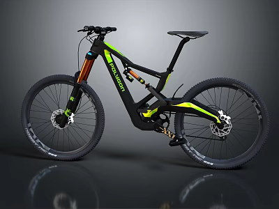 BULLS Electric Mountain Bike With Black And Neon Yellow Frame Suspension Fork And Rugged Tires 3d model