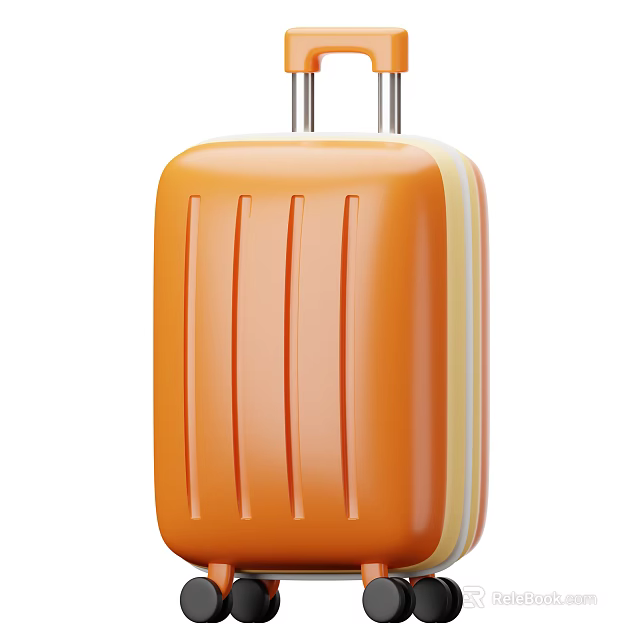 Stylish Orange Hard Shell Suitcase With Vertical Stripe Pattern And Yellow Edge Trim Design 3d model 