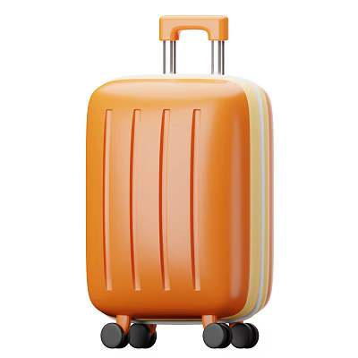 Stylish Orange Hard Shell Suitcase With Vertical Stripe Pattern And Yellow Edge Trim Design 3d model