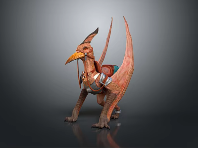 Fantasy Rider And Winged Mythical Creature Mount With Saddle Equipment 3d model