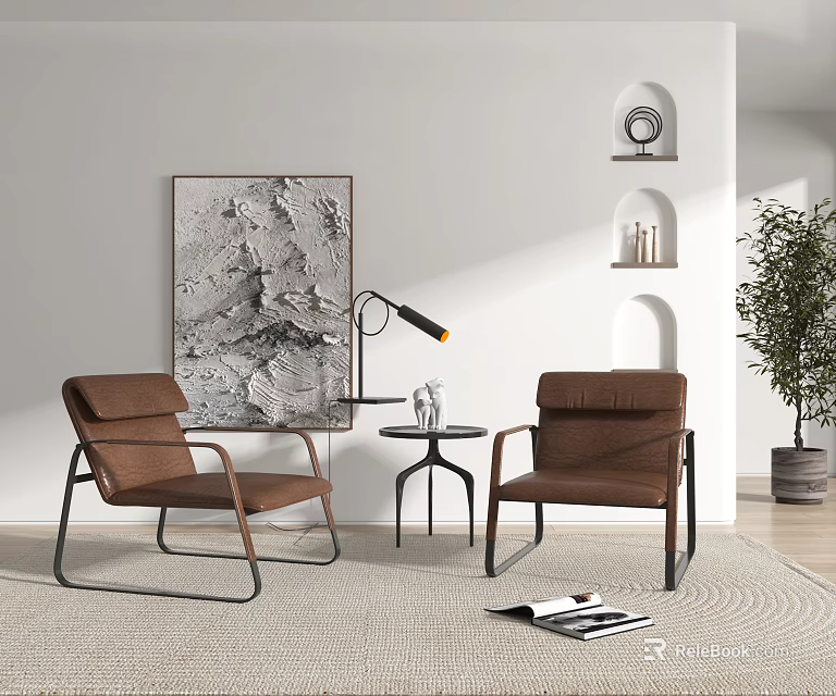 Modern Casual Sofa Set With Two Armchairs Small Table And Decorative Painting 3d model