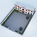People's Court Building Exterior With White Facade Red Accents Main Entrance Stone Steps And Surrounding Greenery
