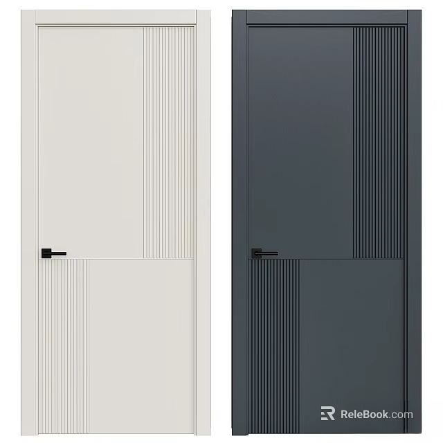 Modern Light And Dark Colored Doors With Vertical Stripe Patterns And Black Handles 3d model 