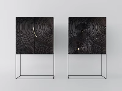 Black Spiral Pattern Console Cabinet and Side Cabinet with Metal Legs 3d model