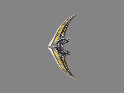 Decorative Curved Weapon With Yellow And Black Metal Frame And Ornate Details 3d model