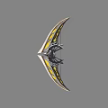 Decorative Curved Weapon With Yellow And Black Metal Frame And Ornate Details