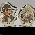 Decorative Ornament Set Featuring Cute Cartoon Characters With Golden Frames And Gray Decorative Bases