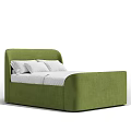 Green Upholstered Double Bed With White Pillowcases And Linen Sheets 3d model