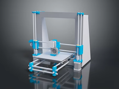 White and Blue 3D Printer With Frame Structure Printing Platform And Extruder 3d model