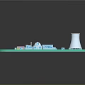 Green Industrial Facility Layout Model With White Cooling Towers And Buildings