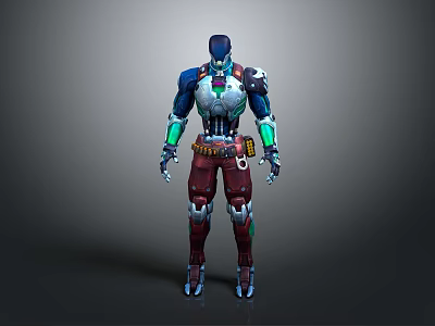 Futuristic Game And Movie Character In Blue Red Green Armored Suit With Mechanical Details 3d model