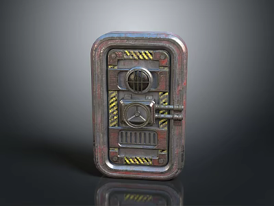 Durable Metal Hardware Tool Storage Case With Yellow Warning Stripes Lock And Circular Window 3d model